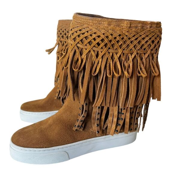 SCHUTZ Suede Leather Looped Studded Fringe Ankle Boots - Picture 2 of 10